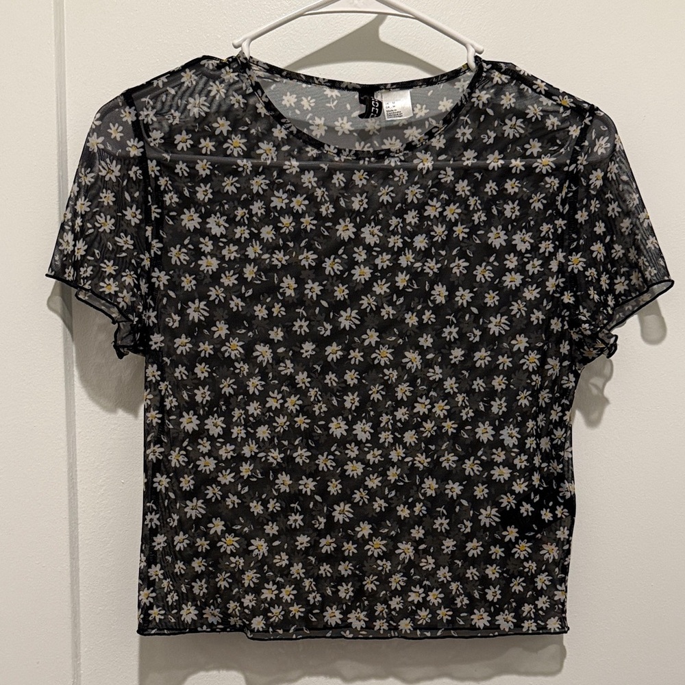 Forever 21 Black Sheer Daisy Top